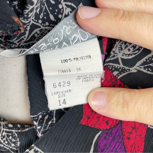 Vintage Innervisions By Ship N Shore Black Purple Floral Blouse Top Women 14 - Picture 3 of 7